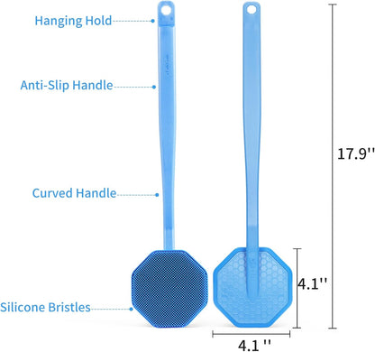 iTokGoK® Silver-Infused Silicone Back Scrubber with Long Handle Back Brush for Shower,Back Brush Long Handle for Men and Women,Ergonomic No-Slip Handle, Long-Lasting (Sky Blue)
