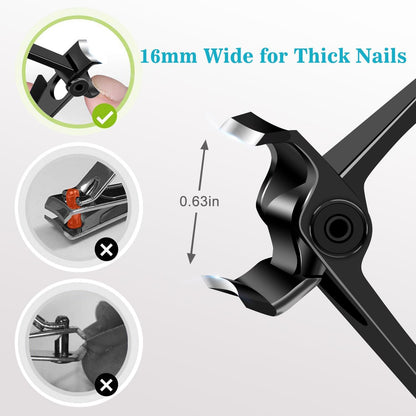 DRMODE Nail Clippers for Men Thick Nails, Heavy Duty Toenail Clippers for Seniors Thick Toenails with 16MM Wide Jaw, Sharp Stainless Steel Large Finger Nail Clippers Adult Cutter Trimmer with File