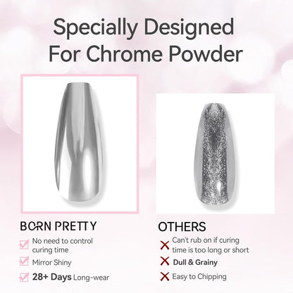 Born Pretty Top Gel for Chrome Nail Powder, 15ml Top Gel for Metallic Gel Nail Polish, Shine Finish and Long Lasting, Soak Off Nail Lamp Gel Nail Art Design