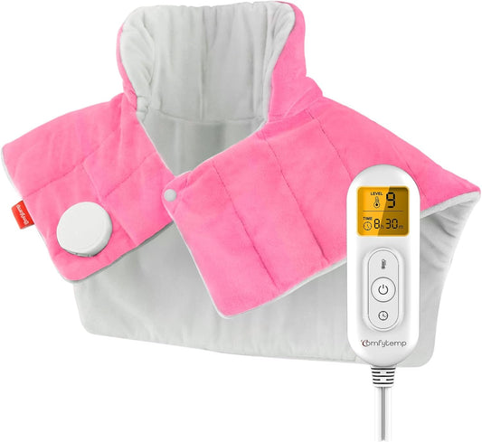 Comfytemp Heating Pad for Neck and Shoulders and Back, Weighted Electric Heat Pad for Pain Relief, 2.6lb Large Heated Wrap, 9 Heat Levels, 11 Auto-Off, Gifts for Women Mom Wife, Pink