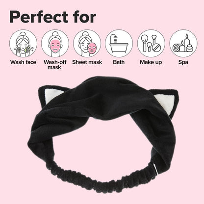 I DEW CARE Face Wash Headband - Black Cat | Adorable Design, Perfect for Washing & Cleansing, Makeup and Spa, Bath, Skincare, Quick Dry, Soft & Fuzzy, Non Slip, Reusable, Teen Girls Stuff