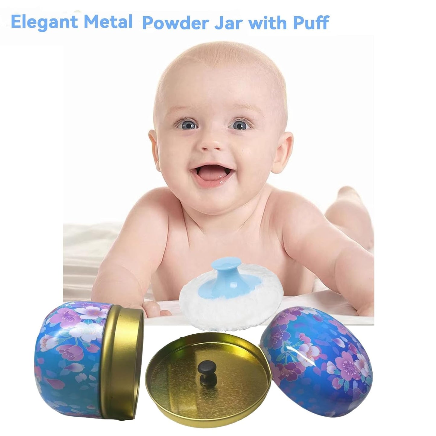 Body Powder Puff and Container, 3.35" Portable Dusting Powder Container with Soft Puff Loose Powder Case Box Jar with Lids for Baby Women Home and Travel Use