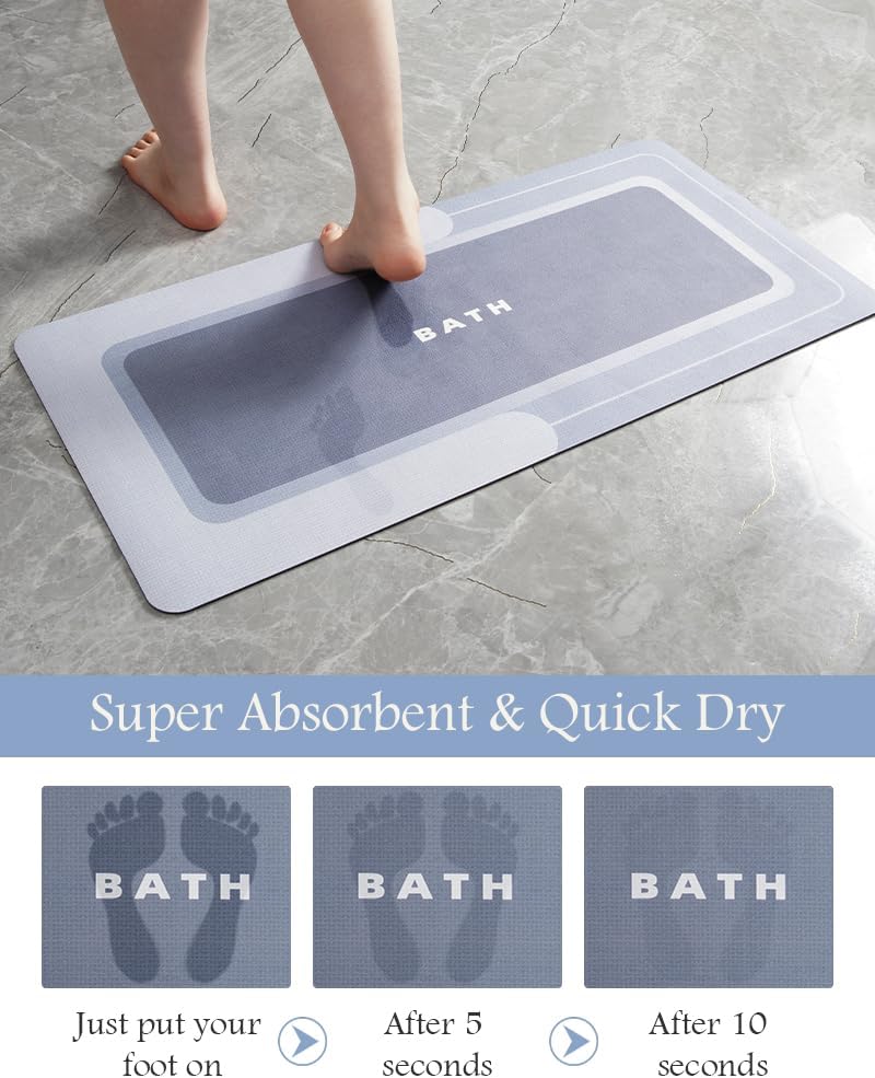 Super Absorbent Non Slip Stain Resistant Quick Dry Thin Bath Mat - 24"x35" Blue