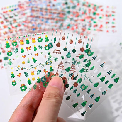 30 Sheets Christmas Nail Art Stickers 3D Self- Adhesive Pegatinas Uñas Snowman Snowflake Nail Decals White Red Christmas Nail Supplies for Women and Girls