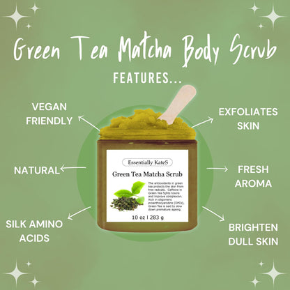 Green Tea Matcha Body & Foot Scrub 10 oz - A blend of matcha green tea extract, shea butter, and coconut oil for a soothing journey to a tranquil Zen garden - The best stocking stuffer