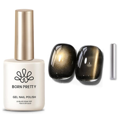 Born Pretty Cat Magnetic Eye Gel Nail Polish,Brown Jelly Glass Magnetic Gel Polish, Crow Glitter Soak Off Nail Art Salon Manicure Home Gift 15ml