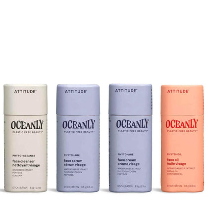 ATTITUDE Oceanly Aging Skin Daily Facial Care Routine Box Set, EWG Verified, Plastic-free, Plant and Mineral-Based Ingredients, Vegan and Cruelty-free, PHYTO AGE, Set of 4 Travel Size Bars