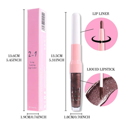 evpct Dark Brown Metallic Glitter Lip Liner and Lipstick Combo Lip Gloss Stain Set Makeup for Women Long Lasting Waterproof 24, Chocolate Metallic Shimmer Frosted Iridescent Shiny Liquid Lipstick 11
