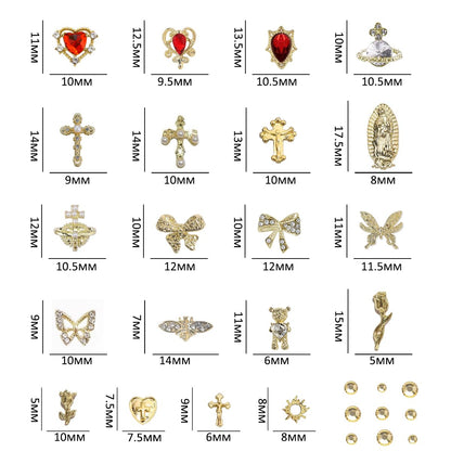 80+ Pcs Golden Nail Charms with Nail Art Rhinestones Gold Cross Virgin Mary and Rose Nail Gems for Acrylic Nails Accessories for Women Nail Decorations Manicure Craft DIY Supplies