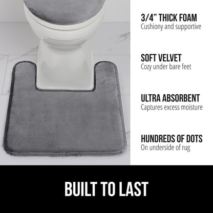GORILLA GRIP Thick Memory Foam Toilet Rug for Bathroom, Square Shaped Washable, Soft Absorbent Velvet Topside Floor Mats, Machine Wash, Cushioned Luxury Rugs for Bath Room, 22.5x19.5, Graphite Gray