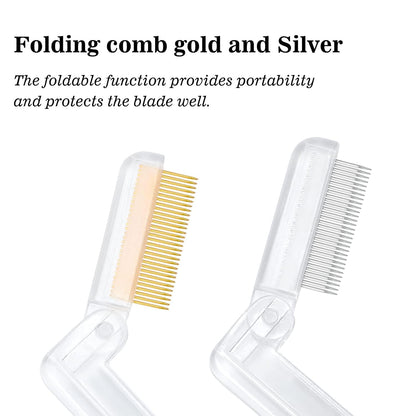 G2PLUS 2PCS Folding Eyelash Comb, Eyelash Separator Tool, White Eyebrow Comb Metal Teeth, Eyelash Brush Tool for Lash & Brow