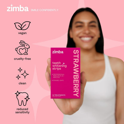 Zimba Teeth Whitening Strips for Teeth Sensitive, White Strips for Teeth Whitening, Teeth Whitener Stain Remover 28 White Strips Included Per Pack, 2 Pack (14 Day Treatment), Strawberry and Watermelon