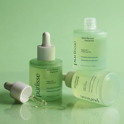 pürlisse Glow Revival Hydrating Face Oil for Women & Men - Enriched with Violet Leaf & Algae Oil for an Even Complexion - Soothing Oolong Extract Helps Boost Elasticity & Calm Irritation (1 Fl oz)