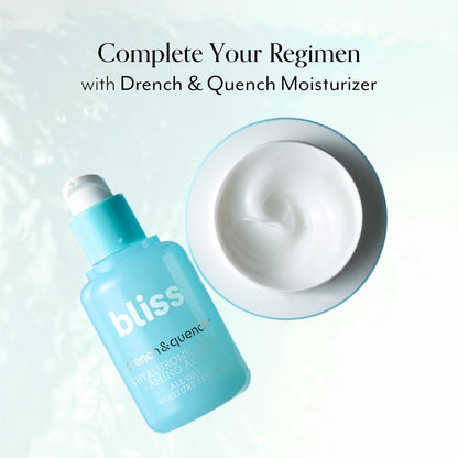 Bliss Hyaluronic Acid Drench & Quench Facial Serum – Hydrating Serum for Dry, Sensitive Skin - Lightweight Gel Formula for Deep Hydration & Plump Skin - Clean, Cruelty-Free - 1 Fl Oz