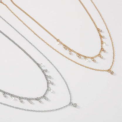 Boho Layered Gold Choker Necklace Crystal Pendant Necklace Rhinestone Tassel Choker Necklace Sparkly CZ Dangle Necklace Chain Jewelry for Women and Girls (Gold)