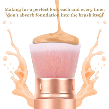 Falliny Retractable Makeup Brushes, Travel Kabuki Powder Foundation Brush, Portable Face Liquid Foundation Sunscreen Brush with Cover for Blending Liquid, Bronzer,Cream or Flawless Powder Cosmetics