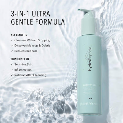 HydroPeptide Cleansing Gel, Toning Face Wash, Effectively Removes Makeup, Dirt, and Excess Oil without Irritation, 6.76 Ounce