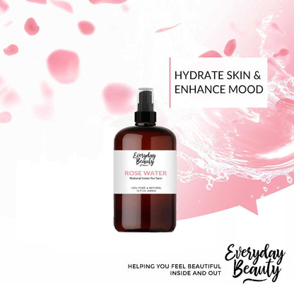 Rose Water Facial Toner - 16oz Bulk Alcohol-Free Vegan All Natural Refreshing for Face and Hair - Uplifts, Calming & Soothing for All Skin Types