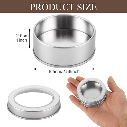50Pcs 2 Oz Metal Tin Cans, Round Empty Containers with Clear Top, Salve Tins Containers With Lids for Candles Salve Cosmetic Candies Food Storage