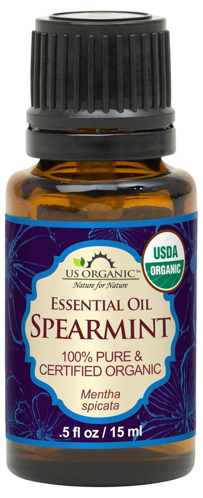 US Organic 100% Pure Spearmint Essential Oil - USDA Certified Organic, Steam Distilled - W/Euro droppers (More Size Variations Available) (15 ml / .5 fl oz)
