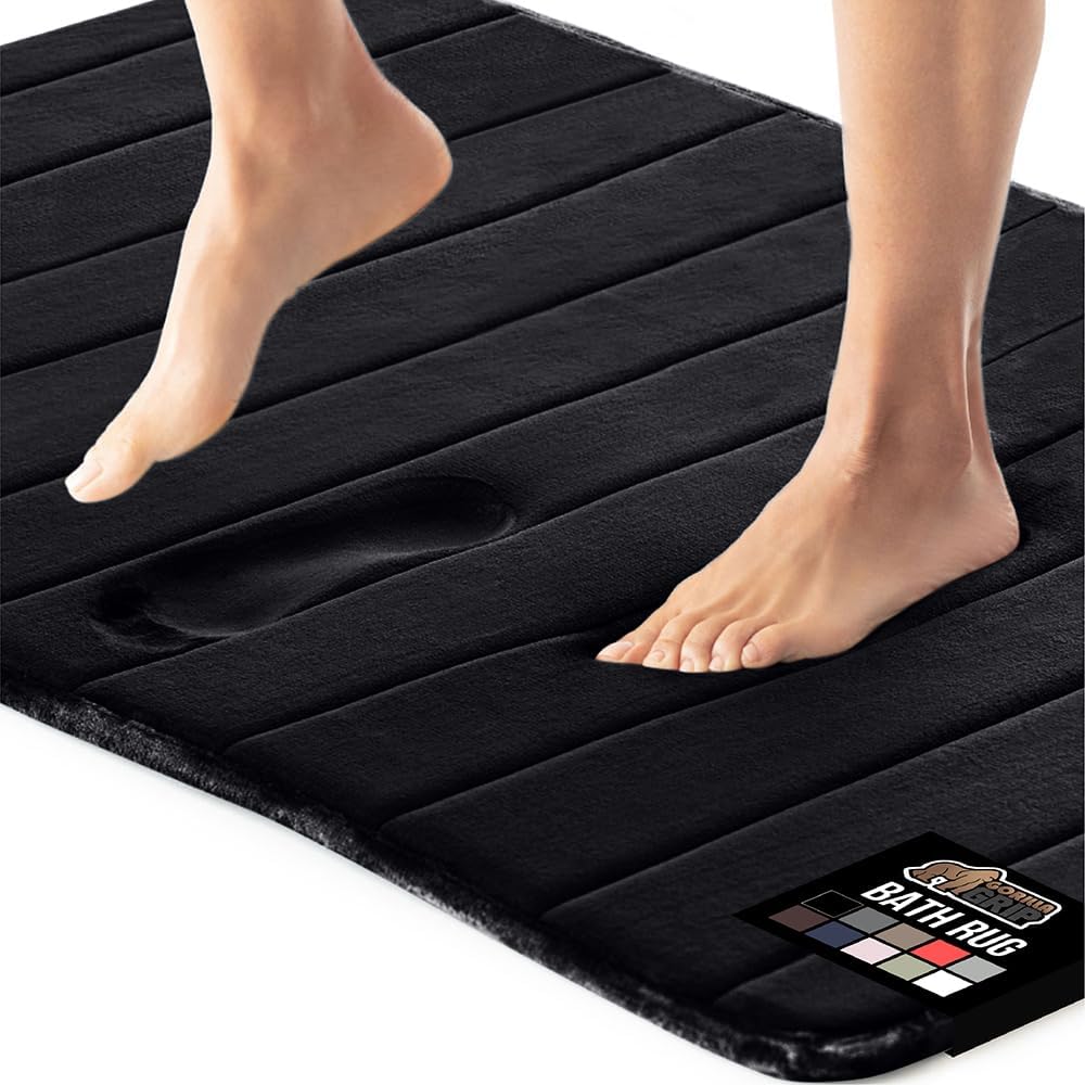 GORILLA GRIP Memory Foam Bath Mat, Soft Absorbent US Designed Bathroom Rug, Gripping Dots Machine Washable Bathmat, Cushioned Floor Mats, Shower Sink Rugs Room Décor Accessories, 24x17 Black