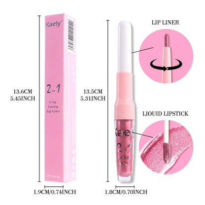 Kaely 2-in-1 Mauve Pink Metallic Lipstick and Lip Liner, Shimmer Liquid Metallic Lipsticks for Women, Glitter Lip Gloss Stain Long Lasting Waterproof Smudge Proof 24 Hour, Vegan Makeup, 12