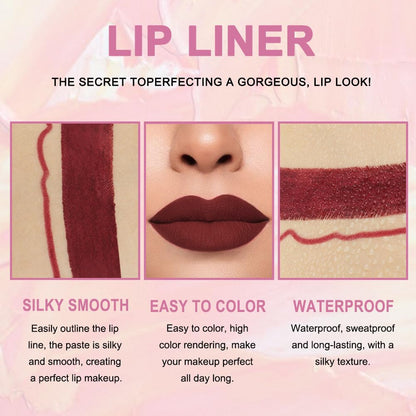 Kaely 2-in-1 Dark Deep Red Lip Liner & Lipstick Set Kit for Women, Matte Lips Kit with Lip Liner Lip Stains Long Lasting Waterproof 24 Hour Lipstick and Lip Liners Combo Lipliners Pencil Set 15