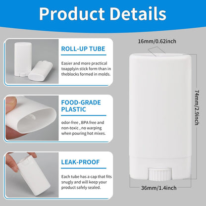 100PCS 15ML White Empty Oval Deodorant Lip Lipstick Balm Tubes Containers for DIY Homemade Crayon Chapstick Holder