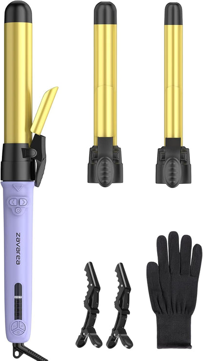 Ceramic Rotating Curling Iron, 3 in1 Self-Rotating Curler with Interchangeable Barrels (0.75" 1" 1.25") for Multiple Hairstyles, Fast Heat-Up Auto Curling Wand, Dual Voltage, Adjustable Temp