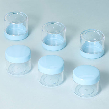 Refillable Cosmetic Sample Jars - 100 Pack 20g (0.7oz) Blue Small Travel Containers with Lids + 10 Mini Makeup Spatulas - BPA Free