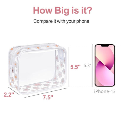 PACKISM TSA Approved Toiletry Bag - White Flower Print Clear Makeup Bag, Suitable for Gifts, with Supporting Frame, Perfect Valentines Day Gifts for Her, Thick No Smell