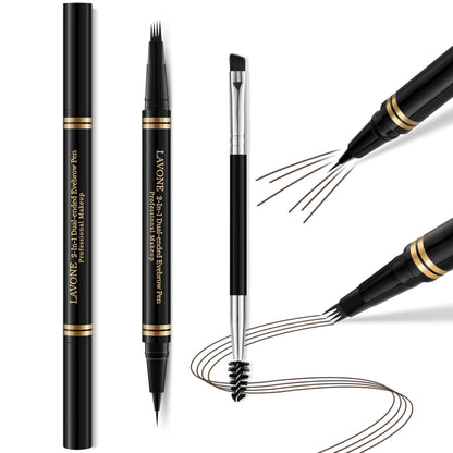 Eyebrow Makeup Kit - 4 Tip Waterproof Microblading Pencil, Eyeliner, Pomade, Dual-ended Brush - Natural Looking - Ebony