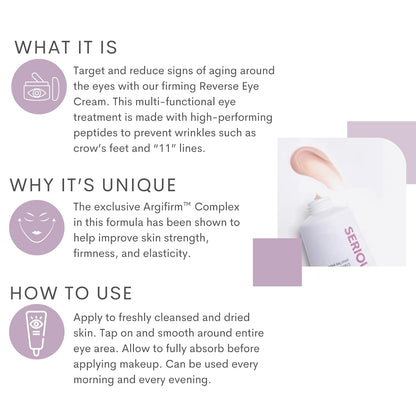 Serious Skincare - Reverse Lift Eye Cream Moisturizer with Peptides, Bladderwrack Seaweed - Skin Firming and Lifting Wrinkle Formula - Women, Men - Temporarily Lift & Firm Eye Area - 1 oz.