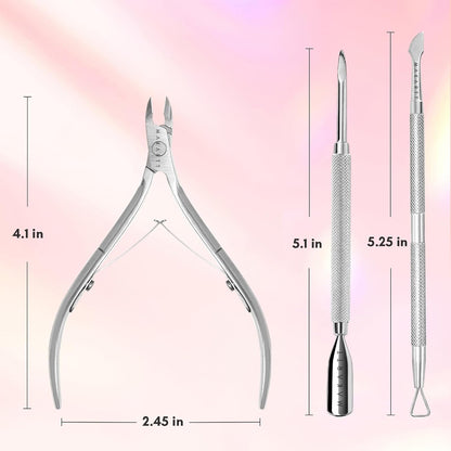 Makartt Cuticle Trimmer with Cuticle Pusher, Silver Nail Trimmer Nail Care Manicure and Pedicure Kit with Stainless Steel Cuticle Nipper and Dual End Nail Pushers for Home Salon Use (Pack of 3 PCS)