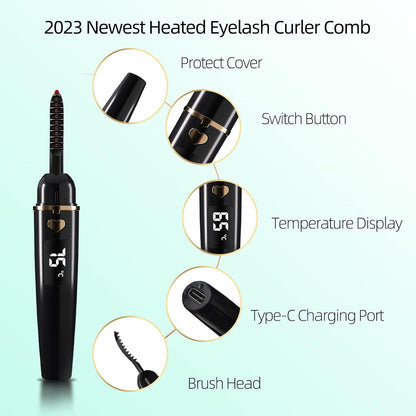 ZAPAL Heated Eyeash Curler, S600 Rechargeable Heated lash Curler, Intelligent Power Off Electric Eyelash Curler Heated Quickly 24 Hs Lasting Natural Makeup for Woman (Jet Black/Gold, X8-132mm)
