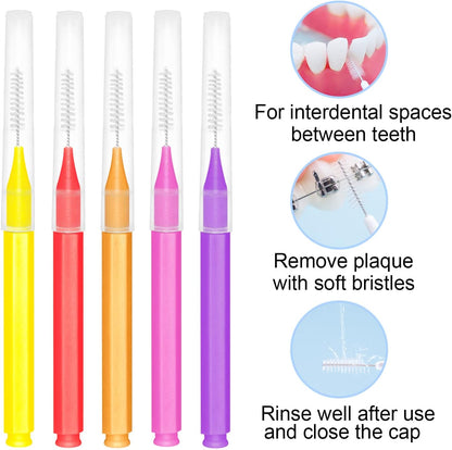 EasyHonor Braces Brush for Cleaner Interdental Brush Toothpick Dental Tooth Flossing Head Oral Dental Hygiene Flosser Toothpick Cleaners Tooth Cleaning Tool (5 Warm Colors,75pcs)