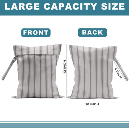 2Pcs Stripe Wet Bag 12x10 Inch, Grid Waterproof Reusable Wet Dry Bags, Rustic Washable Travel Laundry Bags for Swimsuit Pool Beach Diapers Dirty Yoga Gym Clothes, Travel Gifts for Women Friend