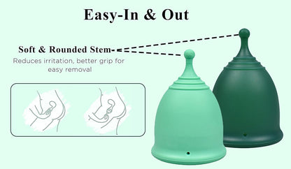 SHORDY Reusable Menstrual Cups (Large) Set of 2 with Mini Box, Medical Grade Silicone, Coupe Menstruelle, Safe Period Cup, Heavy Flow Kit, Feminine Hygiene, Tampons, Pads & Disc Alternative (Green)