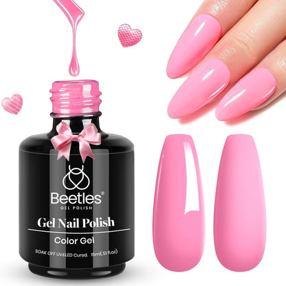 Beetles Pink Gel Nail Polish - Flamingo Feather Light Pink Gel Polish, Soak Off UV LED Nail Lamp Nail Art Manicure Salon DIY Home Gift for Women 15ml