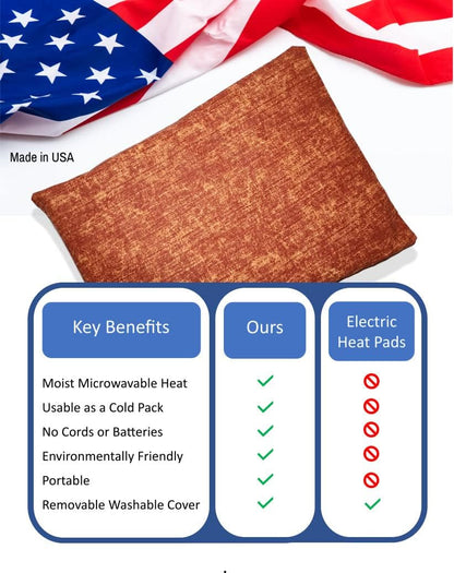Microwavable Corn Filled Heating Pad and Cold Pack/Washable 100% Cotton Cover (Cross Hatch - Rust, 7.5in W x 11in L)