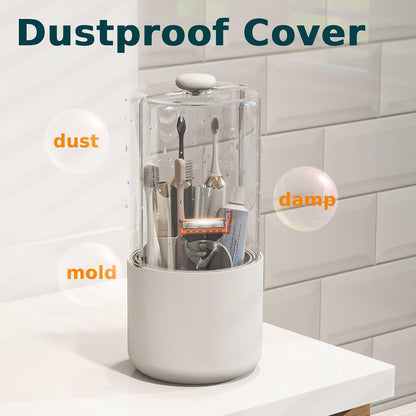 Toothbrush Holder with Cover 360 Rotating 4 Compartments Bathroom Toothpaste Electric Toothbrush Organizer, White