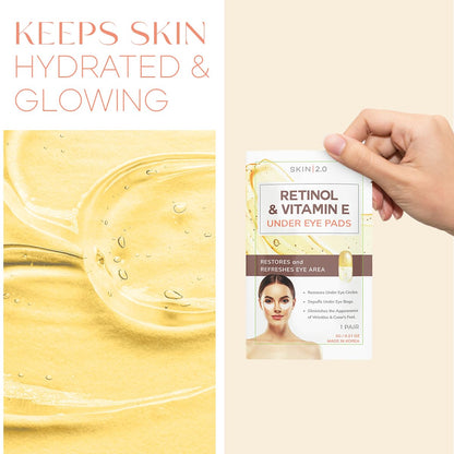 Retinol and Vitamin E Under Eye Patches - Reduce Wrinkles & Fine Lines, Dark Circles, Eye Bags, Depuffing Under Eye Pads - Cruelty Free Korean Skin Care For All Skin Types - 5 Pairs