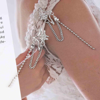 Vintage Crystal Northstar+Chain Drop Earrings Silver Tassel Chain Earrings Rhinestone Northstar Stud Earrings Long Beaded Chain Tassel Earrings Jewelry for Women