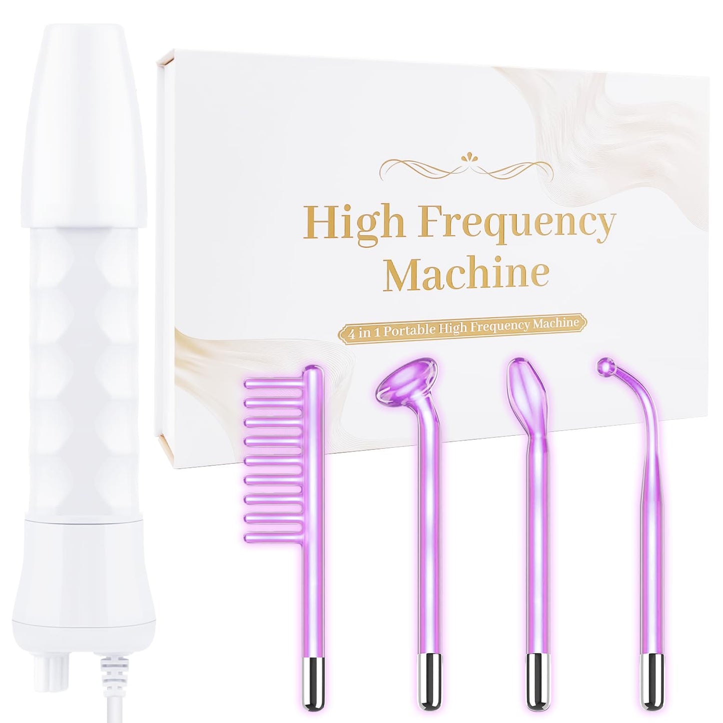 High Frequency Facial Wand - Uaike 4 in 1 Violet Portable Handheld High Frequency Facial Machine - at Home Face Skin Wand Device with 4 Pcs Purple Glass Tubes