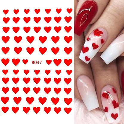8 Sheets Heart Nail Art Stickers 3D Self-Adhesive Heart Nail Decals Cute Valentines Day Nail Art Decoration for Women Girls