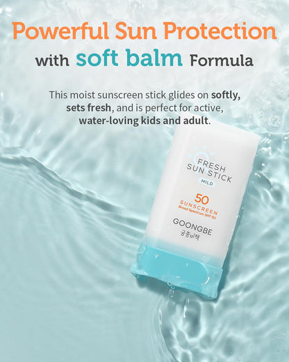 Fresh Sun Stick Mild SPF 50 - No White Cast Zinc Oxide Mineral Sunscreen Stick Balm - Non Greasy Soft Matte Finish - Travel Friendly for Babies, Kids & Adults - Vegan, Reef-Safe, 0.49oz.