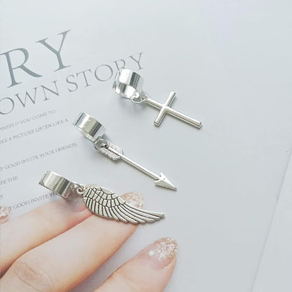 Angel Wings Ear Cuffs 3Pcs Arrow Cross Ear Chain Helix Cartilage Clip Dangle Jewelry for Women Men…