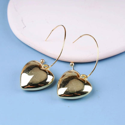 Boho Large Heart Drop Earrings Vintage Gold Love Heart Dangle Earrings Punk Statement Open Big Hoop Heart Earrings Wedding Prom 3D Heart Drop Earrings Jewelry for Women