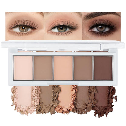 Neutral Nude Brown Eyeshadow Palette, 5 Cool Neutral Matte Shades – Off White, Beige, Light to Dark Brown – Velvety Finish, Long-Lasting, Natural Everyday Eye Makeup for Brown Eyes, 01#