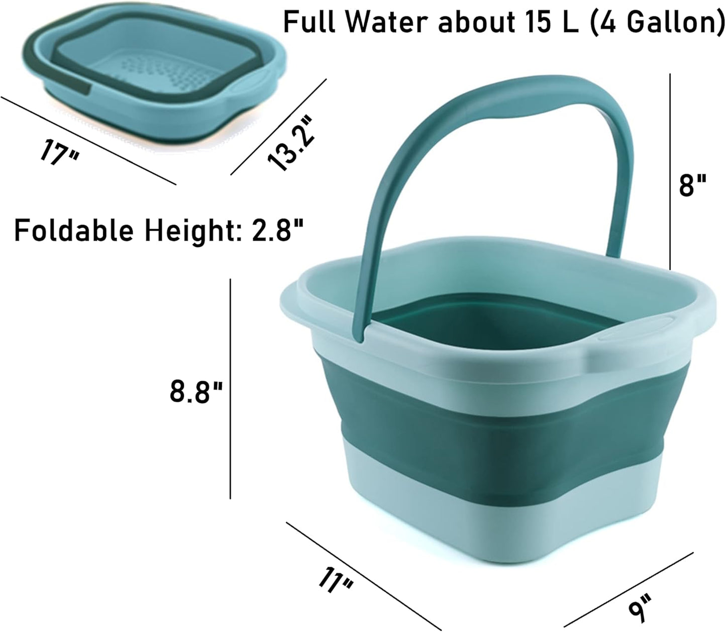 Collapsible Foot Bath Soak Tub with Handle, Plastic Foldable Feet Spa Soaking Basin Bucket with Massager Acupoint for Washing, Pedicure Foot Care Bathtub Bowl Tools for Pain Relief, Green
